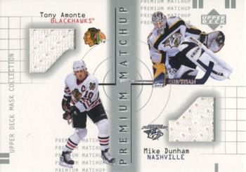 2001-02 Upper Deck Mask Collection - Dual Jerseys #PM-AD Tony Amonte / Mike Dunham Front