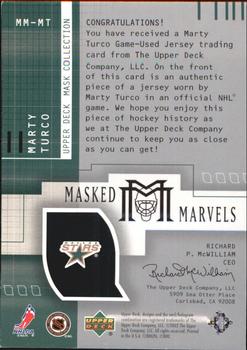 2001-02 Upper Deck Mask Collection - Goalie Jerseys #MM-MT Marty Turco Back