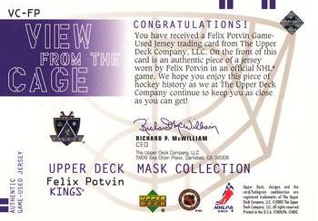 2001-02 Upper Deck Mask Collection - Goalie Jerseys #VC-FP Felix Potvin Back