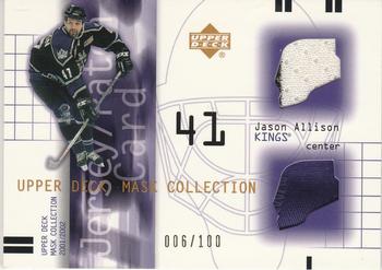 2001-02 Upper Deck Mask Collection - Jersey and Patch #JP-JA Jason Allison Front