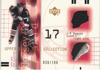 2001-02 Upper Deck Mask Collection - Jersey and Patch #JP-JD J.P. Dumont Front