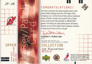 2001-02 Upper Deck Mask Collection - Jersey and Patch #JP-JN Joe Nieuwendyk Back