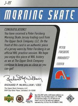 2001-02 Upper Deck MVP - Morning Skate Jerseys #J-PF Peter Forsberg Back