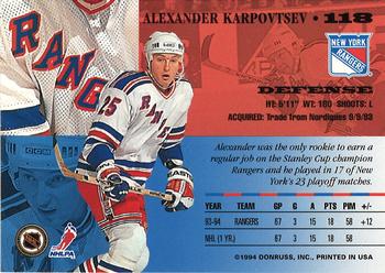 1994-95 Leaf #118 Alexander Karpovtsev Back