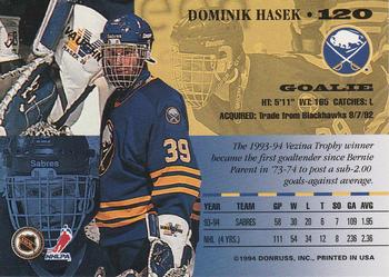 1994-95 Leaf #120 Dominik Hasek Back