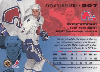 1994-95 Leaf #507 Sylvain Lefebvre Back