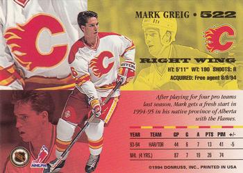 1994-95 Leaf #522 Mark Greig Back