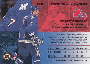 1994-95 Leaf #548 Curtis Leschyshyn Back