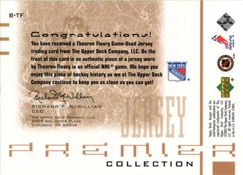 2001-02 Upper Deck Premier Collection - Jerseys #B-TF Theoren Fleury Back