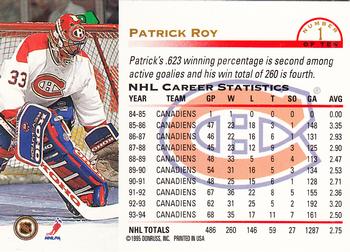 1994-95 Leaf - Crease Patrol #1 Patrick Roy Back