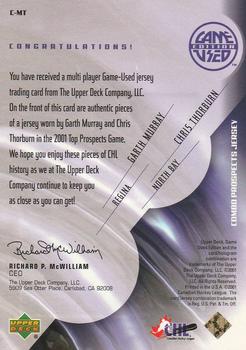 2001-02 Upper Deck CHL Prospects - Jerseys Gold #C-MT Garth Murray / Chris Thorburn Back