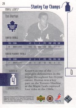2001-02 Upper Deck Stanley Cup Champs #25 Tim Horton Back