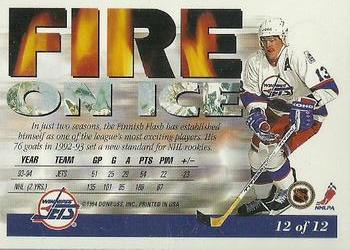 1994-95 Leaf - Fire On Ice #12 Teemu Selanne Back