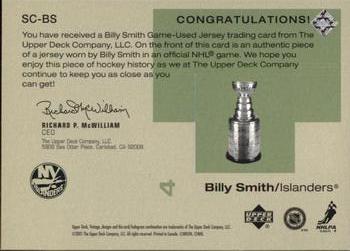 2001-02 Upper Deck Vintage - Stanley Cup Superstars #SC-BS Billy Smith Back