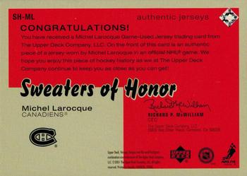 2001-02 Upper Deck Vintage - Sweaters of Honor #SH-ML Michel Larocque Back