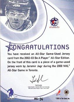 2002-03 Be a Player All-Star Edition - Jerseys #AS-34 Jaromir Jagr Back