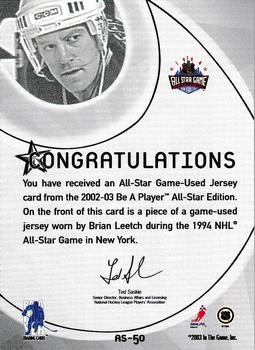 2002-03 Be a Player All-Star Edition - Jerseys #AS-50 Brian Leetch Back