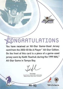 2002-03 Be a Player All-Star Edition - Jerseys #AS-93 Keith Tkachuk Back