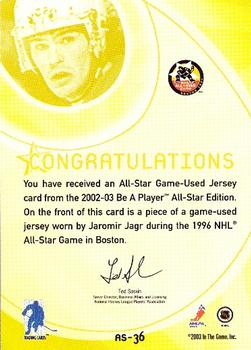 2002-03 Be a Player All-Star Edition - Jerseys Gold #AS-36 Jaromir Jagr Back