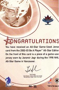 2002-03 Be a Player All-Star Edition - Jerseys Silver #AS-35 Jaromir Jagr Back