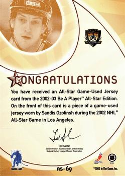 2002-03 Be a Player All-Star Edition - Jerseys Silver #AS-69 Sandis Ozolinsh Back