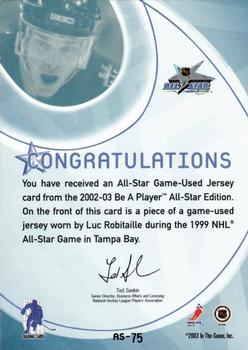 2002-03 Be a Player All-Star Edition - Jerseys Silver #AS-75 Luc Robitaille Back