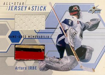2002-03 Be a Player Between the Pipes - All-Star Stick and Jersey #ASJ-15 Arturs Irbe Front