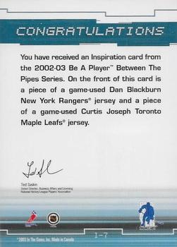 2002-03 Be a Player Between the Pipes - Inspirations #I-7 Dan Blackburn / Curtis Joseph Back