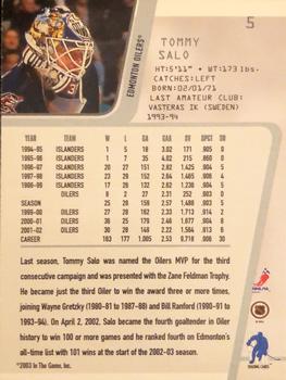 2002-03 Be a Player Between the Pipes - NHL All-Star Game #5 Tommy Salo Back