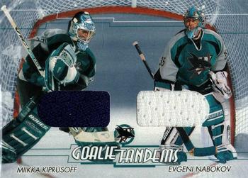 2002-03 Be a Player Between the Pipes - Goalie Tandems #GT-4 Evgeni Nabokov / Miikka Kiprusoff Front