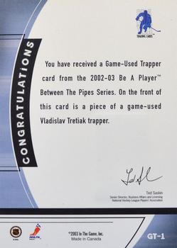 2002-03 Be a Player Between the Pipes - Trappers #GT-1 Vladislav Tretiak Back