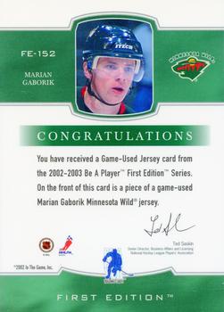 2002-03 Be a Player First Edition - Game-Used Jerseys #FE-152 Marian Gaborik Back