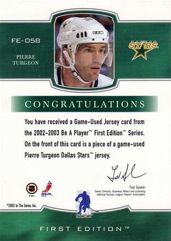 2002-03 Be a Player First Edition - Game-Used Jerseys #FE-058 Pierre Turgeon Back