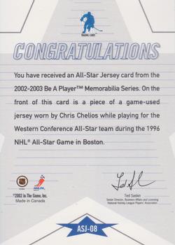 2002-03 Be a Player Memorabilia - All-Star Jerseys #ASJ-08 Chris Chelios Back