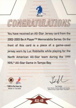 2002-03 Be a Player Memorabilia - All-Star Jerseys #ASJ-48 Luc Robitaille Back