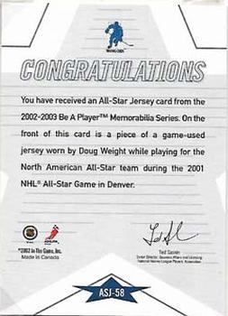 2002-03 Be a Player Memorabilia - All-Star Jerseys #ASJ-58 Doug Weight Back