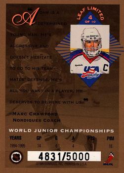1994-95 Leaf Limited - World Juniors USA #4 Adam Deadmarsh Back