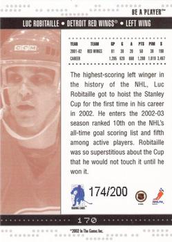 2002-03 Be a Player Memorabilia - Ruby #170 Luc Robitaille Back