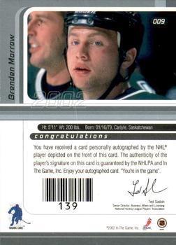 2002-03 Be a Player Signature Series - Autograph Buybacks 2001-02 #009 Brenden Morrow Back
