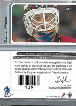 2002-03 Be a Player Signature Series - Autograph Buybacks 2001-02 #053 Damian Rhodes Back