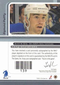 2002-03 Be a Player Signature Series - Autograph Buybacks 2001-02 #LZP Zigmund Palffy Back