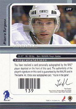2002-03 Be a Player Signature Series - Autograph Buybacks 2001-02 #LPT Pierre Turgeon Back