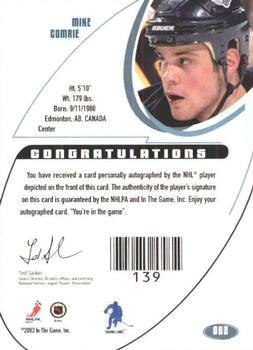 2002-03 Be a Player Signature Series - Autographs #003 Mike Comrie Back