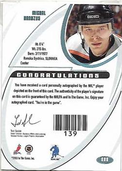 2002-03 Be a Player Signature Series - Autographs #088 Michal Handzus Back