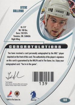 2002-03 Be a Player Signature Series - Autographs #100 Steve Sullivan Back