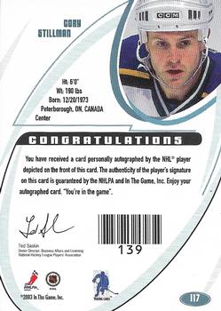 2002-03 Be a Player Signature Series - Autographs #117 Cory Stillman Back