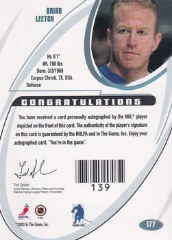 2002-03 Be a Player Signature Series - Autographs #177 Brian Leetch Back