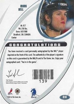 2002-03 Be a Player Signature Series - Autographs Gold #018 Mark Bell Back