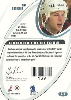 2002-03 Be a Player Signature Series - Autographs Gold #075 Tim Connolly Back
