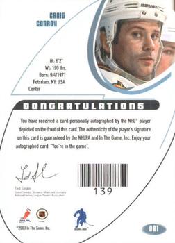 2002-03 Be a Player Signature Series - Autographs Gold #081 Craig Conroy Back